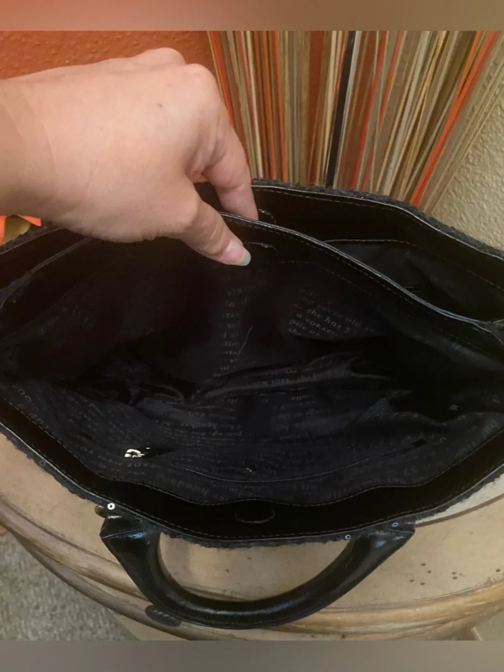 Kate Spade ♠️ - EUC - Brette Black Felt Flurry Sequin Patent-Trim Satchel Bag
